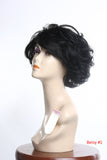 tousled wig curled jet black feathered bangs