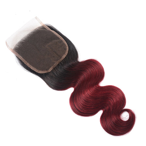 Ombre black to burgundy hair closure body wave