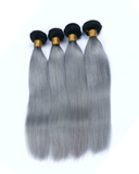 Virgin Brazilian Hair Straight Off Black/Mint Blue/Grey Ombre THREE BUNDLES 7A
