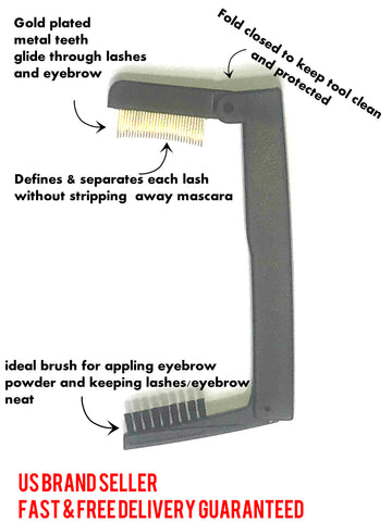 Compact Folding Eyelash Eyebrow Comb Brush  Steel 