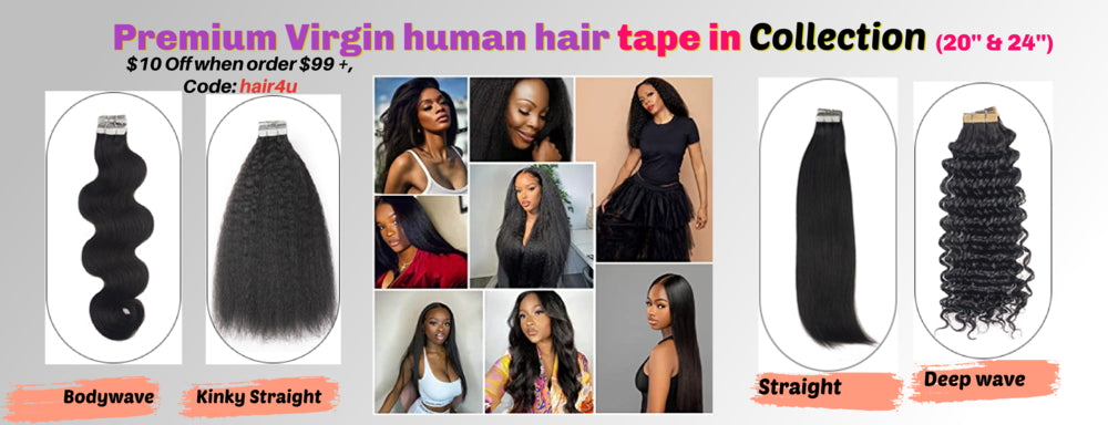tape ins premium virgin human hair straight bodywave deepwave kinky curls yaky wave